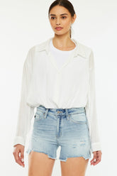 Kancan High Rise Side Slit Denim Shorts Medium OutfitFlow